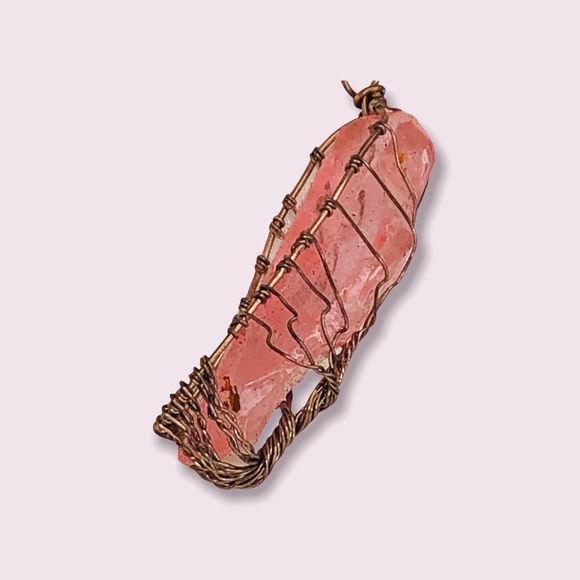 Tree of Life Wire-Wrapped Quartz Crystal Necklace, Rose Pink - Picture 3 of 10